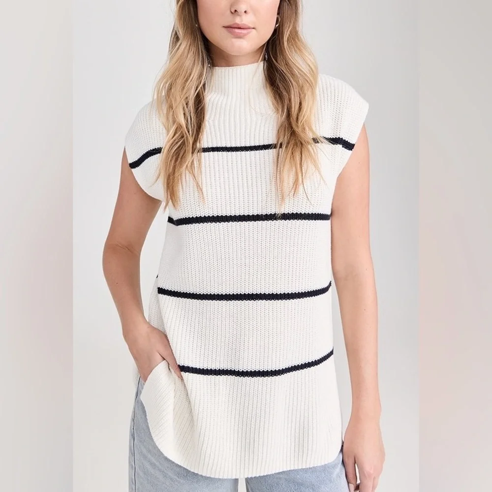 Rails Etta Sweater Vest - Sleeveless Knit Pullover Mock Neck Ivory Navy Stripe M
